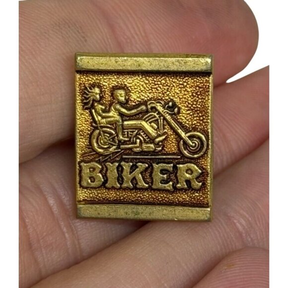 VTG Biker Motorcycle Pin Brooch Gold Tone Chopper Rider Lapel Badge Collectible - Picture 1 of 5